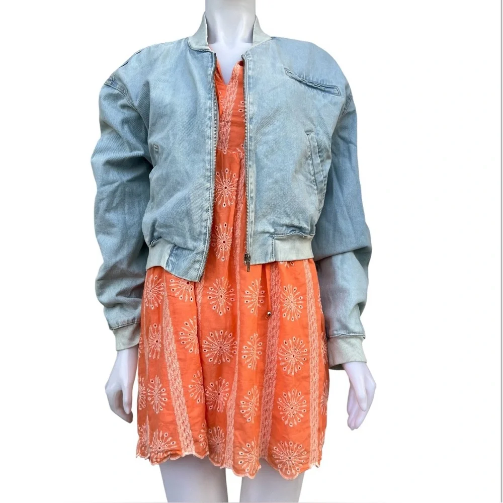 New Refuge Denim Pilot Bomber Sun Faded Boyfriend Jacket Grunge Casual Y2K NWT‎